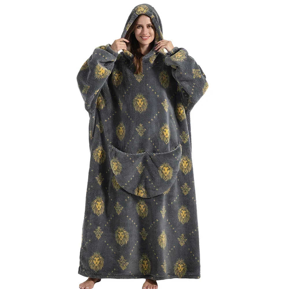 Sherpa Fleece Loungedeken met Mouwen en Capuchon 140cm - Oversized Draagbare Huisdeken