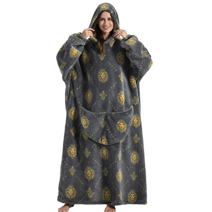 Sherpa Fleece Loungedeken met Mouwen en Capuchon 140cm - Oversized Draagbare Huisdeken