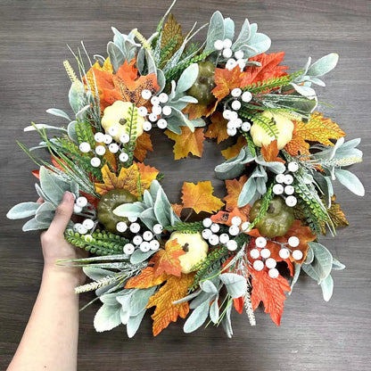 AutumnPumpkin Herfstkrans met Esdoornbladeren en Pompoenen – Voordeurdecoratie