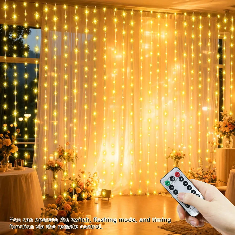 Flexibel LED-lichtgordijn met USB-voeding – 8 modi, warm wit, roze en blauw