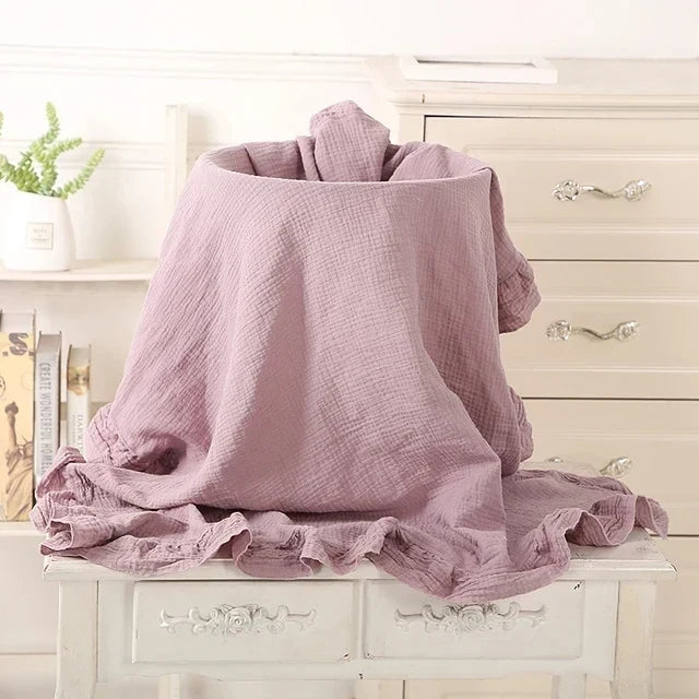 Biologische Katoenen Mousseline Babydeken met Ruches 100x120cm - Inbakerdoek Pasgeborenen