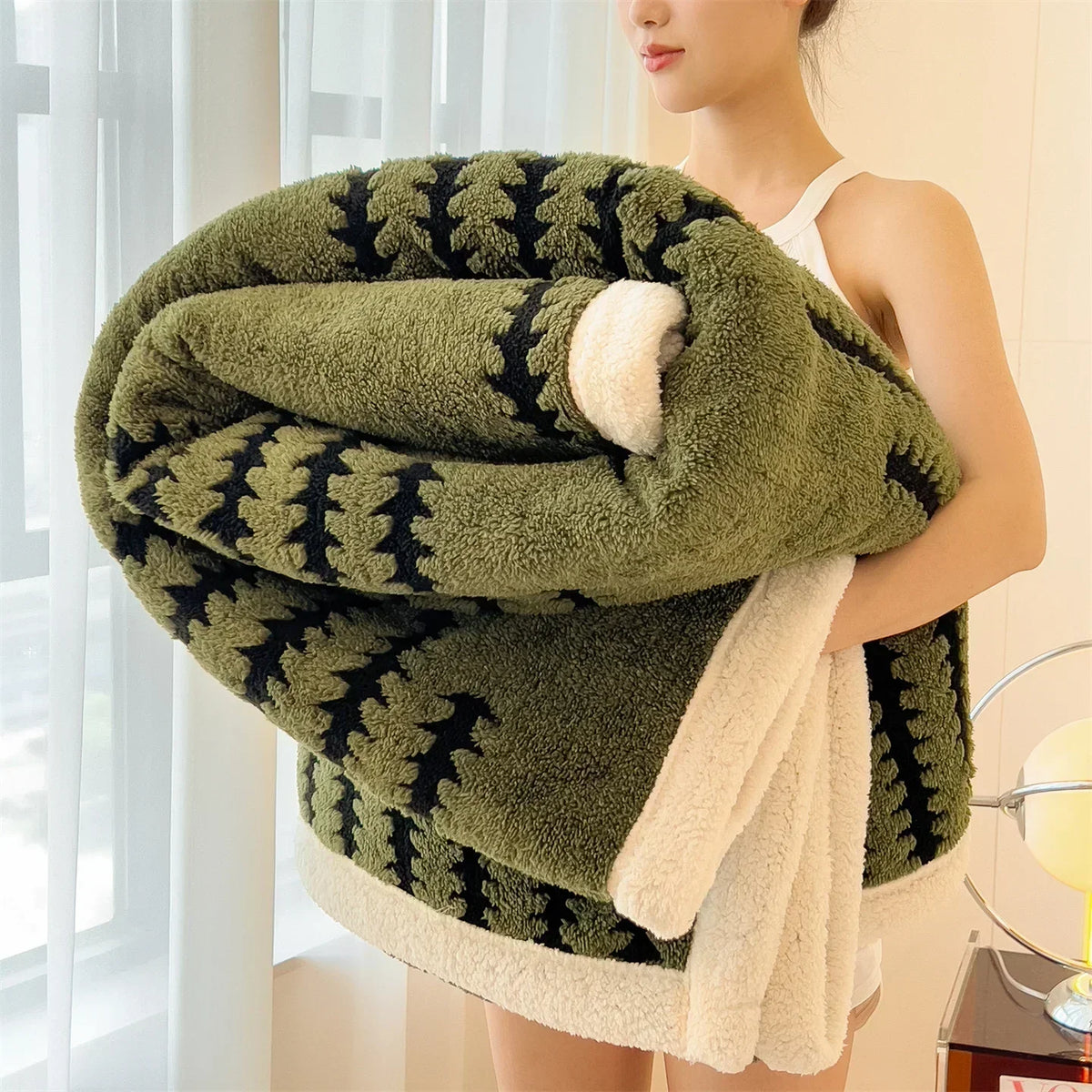 Scandinavische Dubbelzijdige Fleece Warmtedeken met Geometrisch Patroon