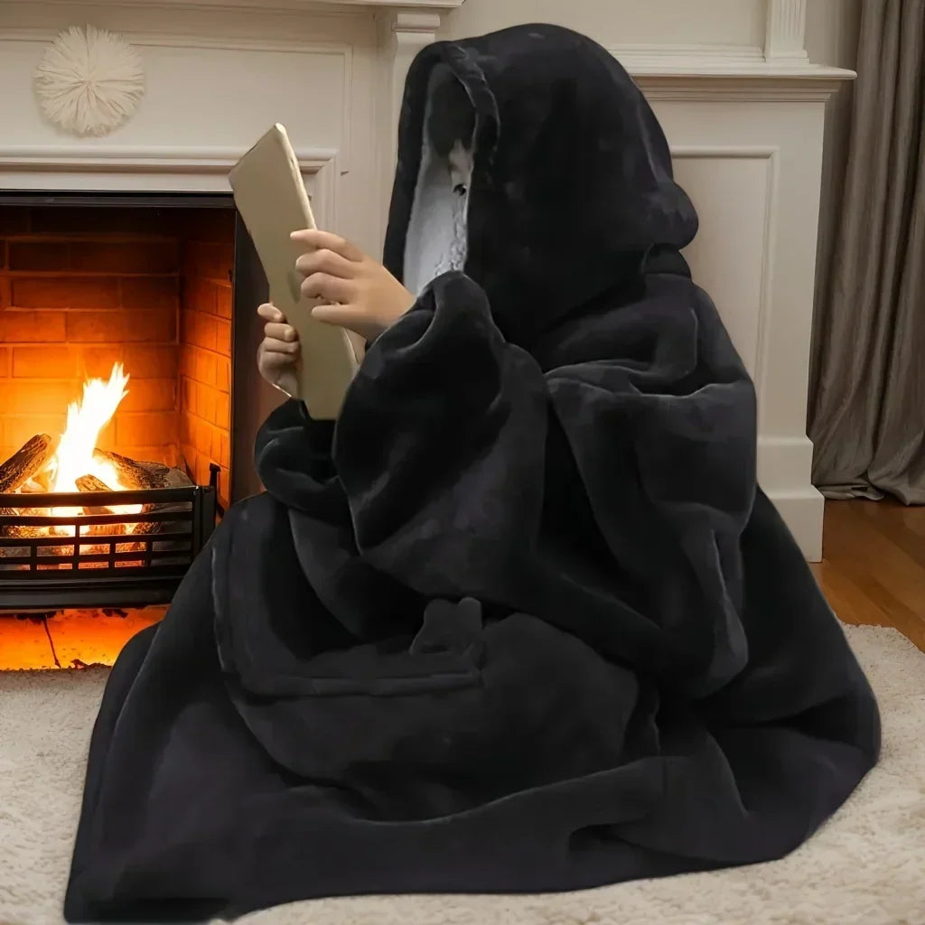 Omkeerbare Fleece Loungewear Hoodie Deken met Kangoeroezak - Oversized Huisplunje