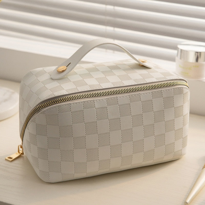 Luxe Geruite Cosmetica Organizer - PU-leer Kosmetiktasje met Meerdere Vakken