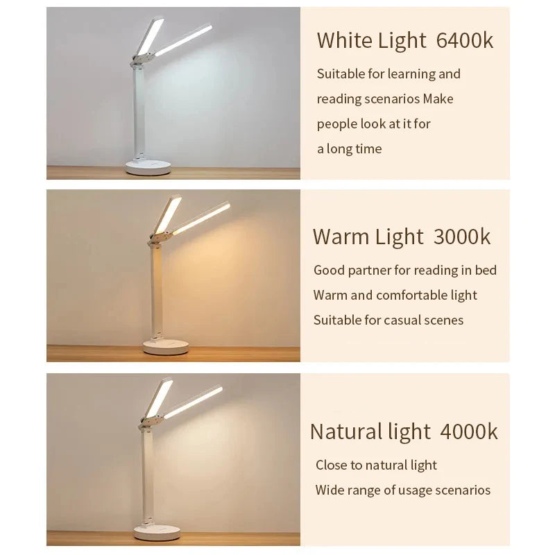 Verstelbare LED-bureaulamp met telefoonhouder - Oplaadbaar en dimbaar