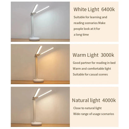 Verstelbare LED-bureaulamp met telefoonhouder - Oplaadbaar en dimbaar