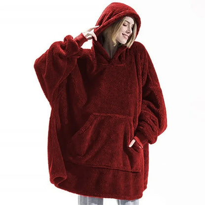 Oversized Fleece Loungedeken met Capuchon - Dubbelzijdig Zachte Huisdeken