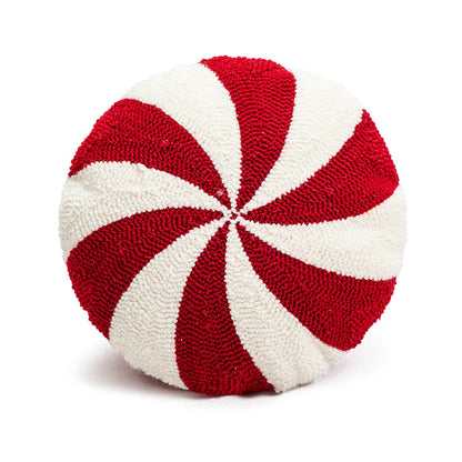 Feestelijk Snoeppatroon Sierkussen - Rood Wit Fluweel Decoratiekussen