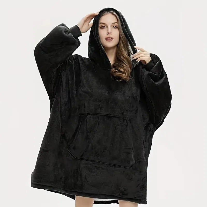 Omkeerbare Fleece Loungewear Hoodie Deken met Kangoeroezak - Oversized Huisplunje