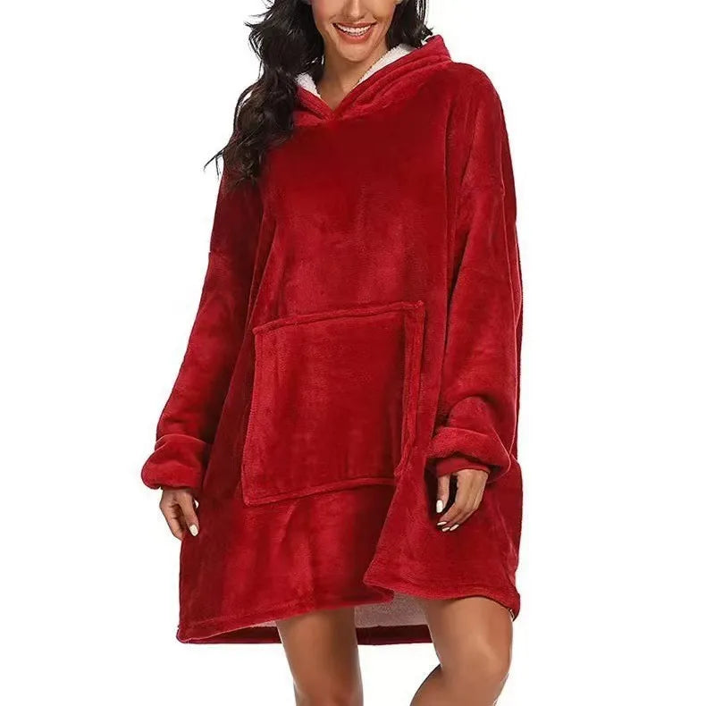 Omkeerbare Fleece Loungewear Hoodie Deken met Kangoeroezak - Oversized Huisplunje