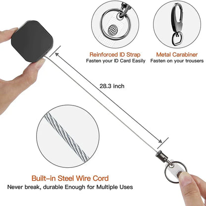 Metalen Uittrekbare Karabiner Sleutelhanger met Stalen Koord – Veiligheidsreel 71,8 cm