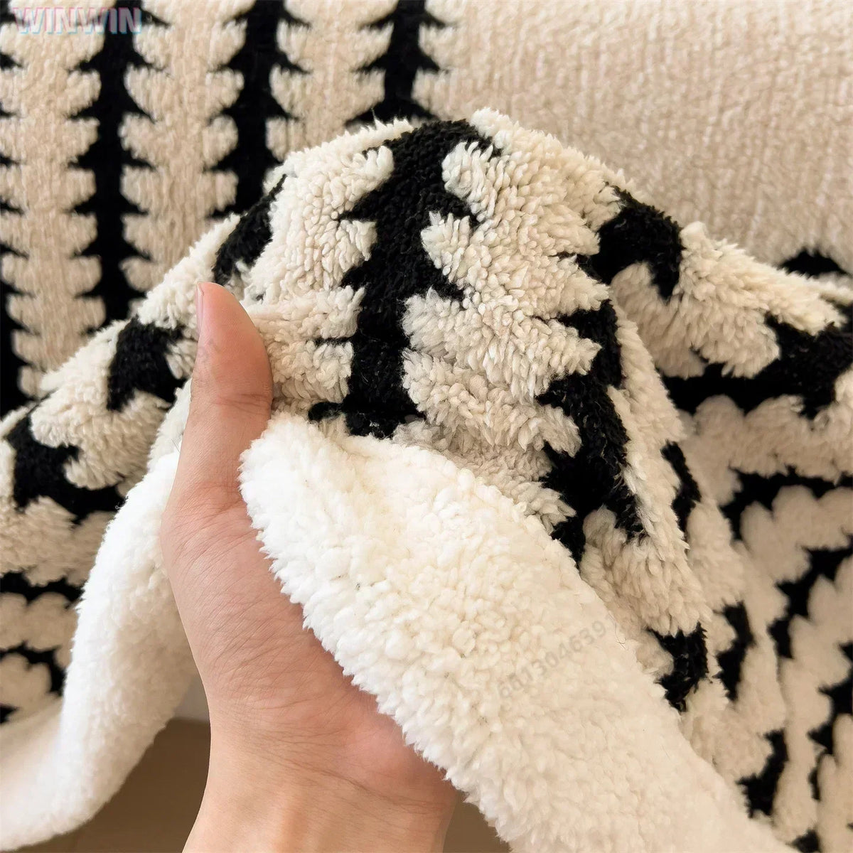 Scandinavische Dubbelzijdige Fleece Warmtedeken met Geometrisch Patroon