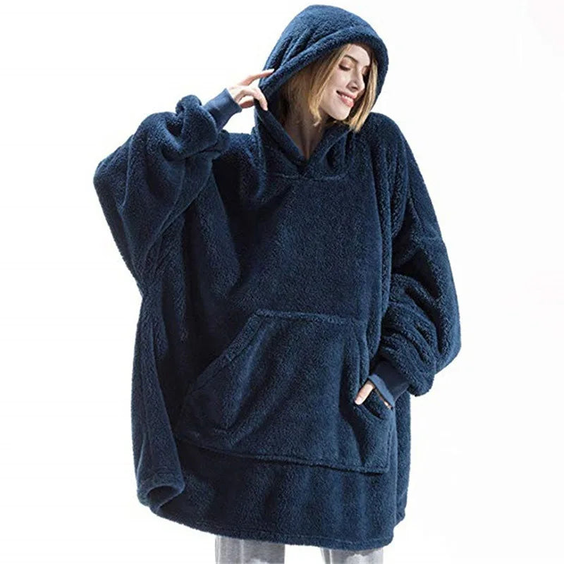 Oversized Fleece Loungedeken met Capuchon - Dubbelzijdig Zachte Huisdeken