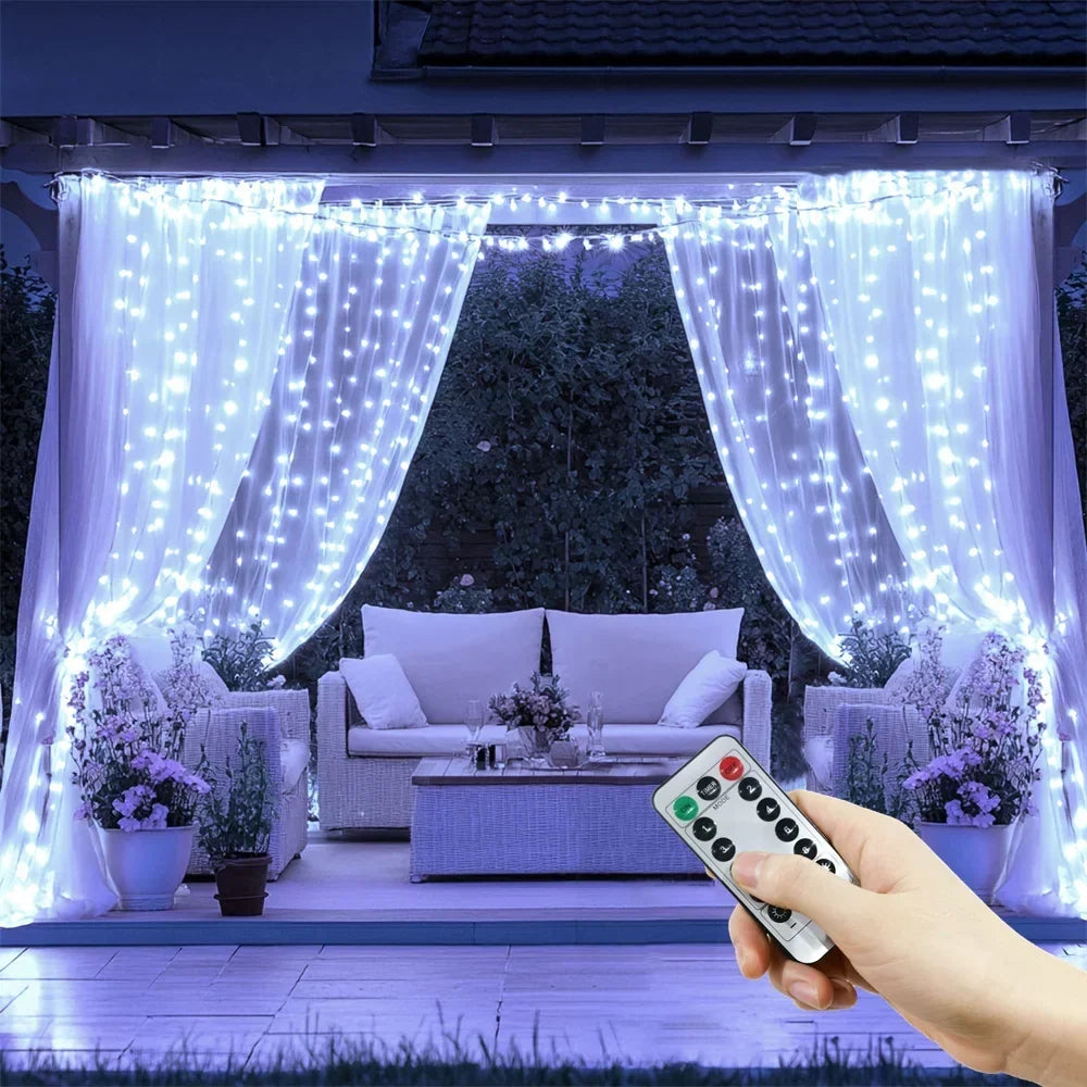 Flexibel LED-lichtgordijn met USB-voeding – 8 modi, warm wit, roze en blauw