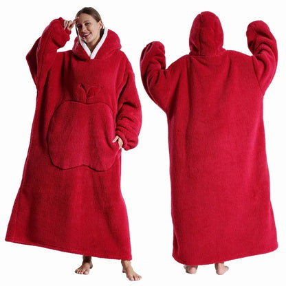 Oversized Sherpa Fleece Loungewear Hoodie - Dubbelzijdig Draagbare Deken met Capuchon