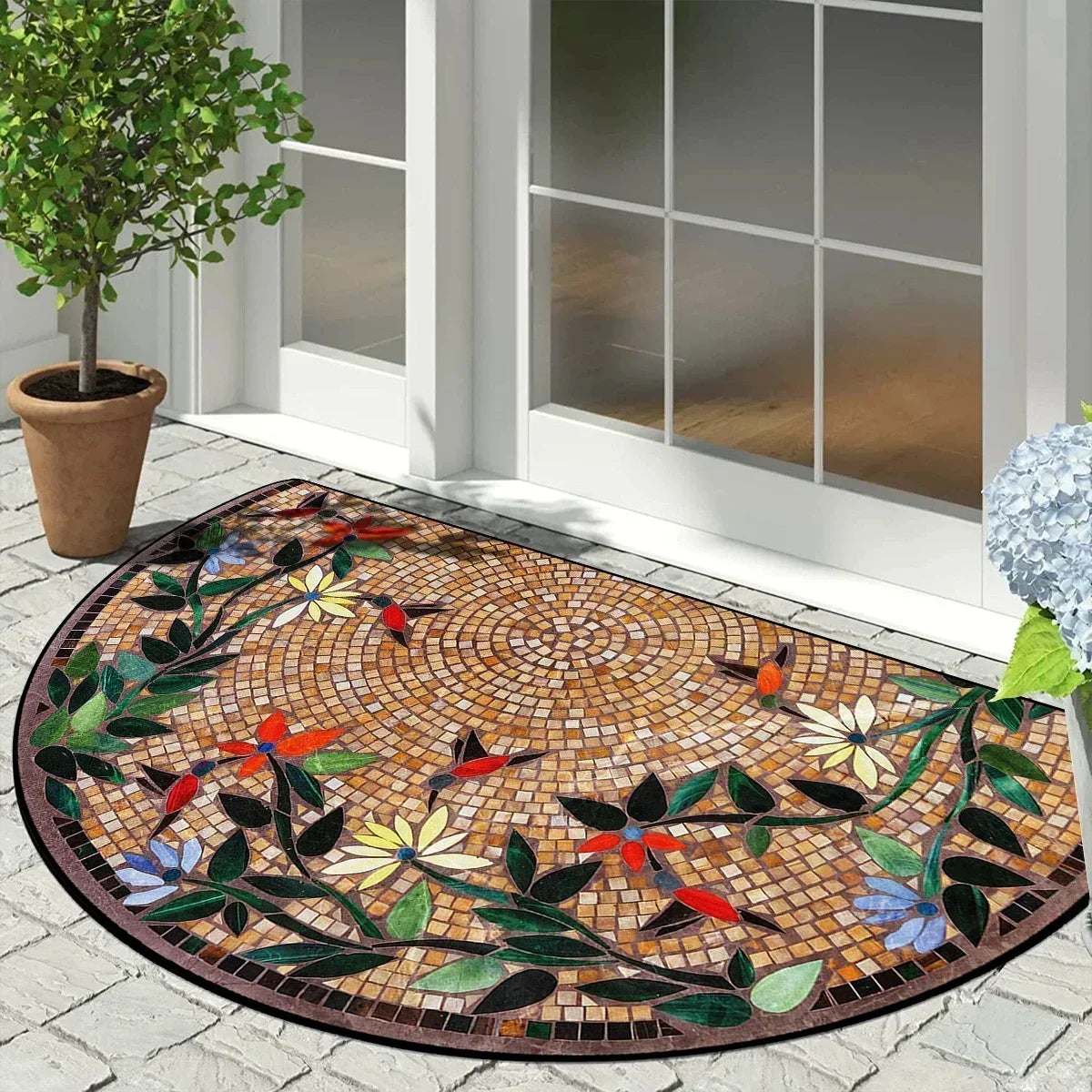 Halfronde Vintage Mozaïek Deurmat Antislip 60x90cm | Binnen & Buiten
