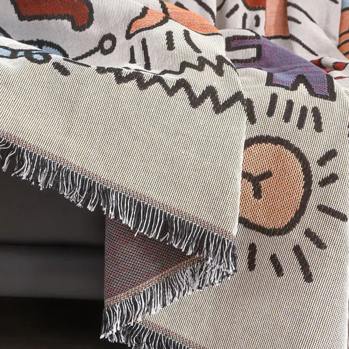 Doodle Art Geweven Bankdeken - Katoen & Polyester Mix 130x160 cm