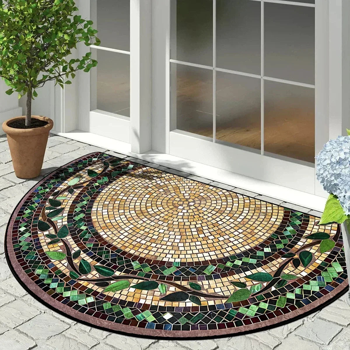 Halfronde Vintage Mozaïek Deurmat Antislip 60x90cm | Binnen & Buiten