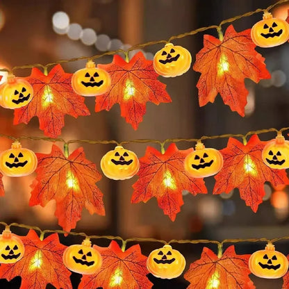 Herfst LED-lichterketting met bladeren en pompoenen - 3 meter, 20 lampjes