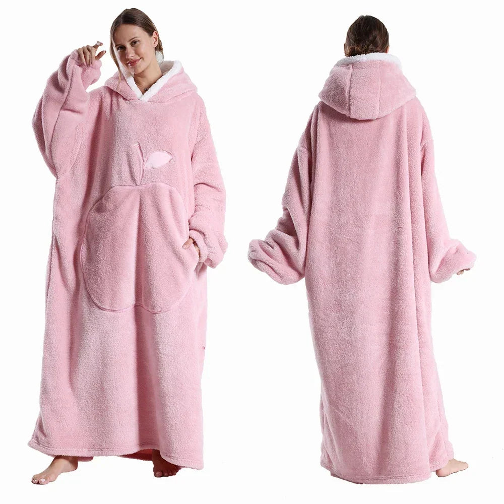 Oversized Sherpa Fleece Loungewear Hoodie - Dubbelzijdig Draagbare Deken met Capuchon