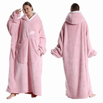 Oversized Sherpa Fleece Loungewear Hoodie - Dubbelzijdig Draagbare Deken met Capuchon