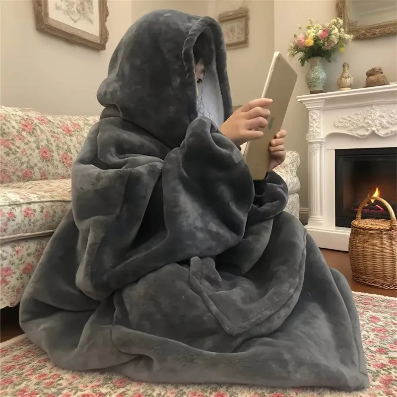 Omkeerbare Fleece Loungewear Hoodie Deken met Kangoeroezak - Oversized Huisplunje