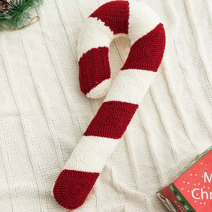 Feestelijk Snoeppatroon Sierkussen - Rood Wit Fluweel Decoratiekussen