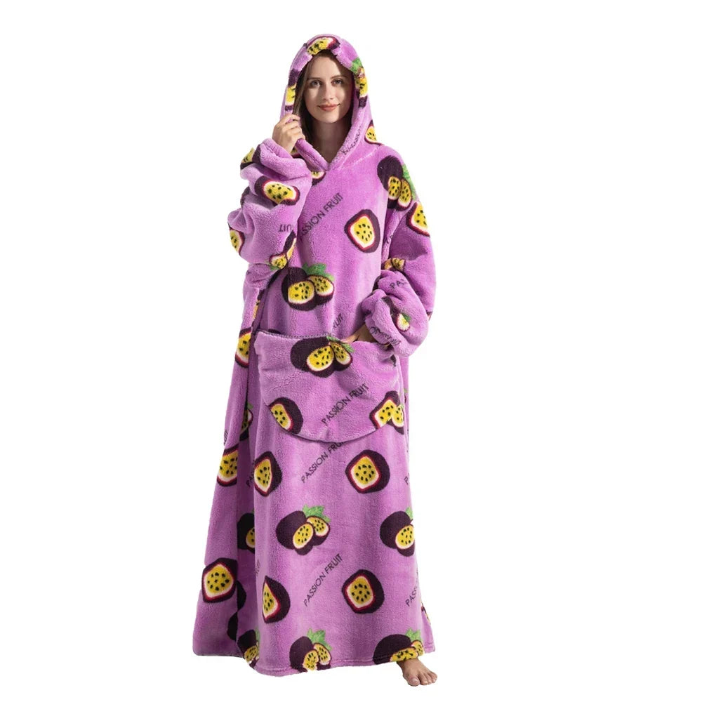Sherpa Fleece Loungedeken met Mouwen en Capuchon 140cm - Oversized Draagbare Huisdeken