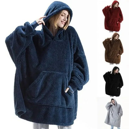 Oversized Fleece Loungedeken met Capuchon - Dubbelzijdig Zachte Huisdeken