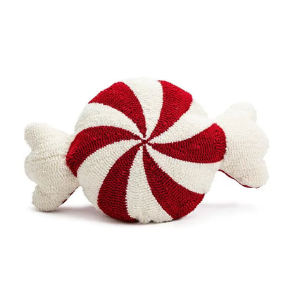 Feestelijk Snoeppatroon Sierkussen - Rood Wit Fluweel Decoratiekussen