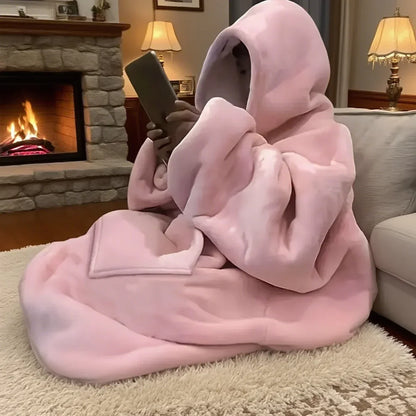 Omkeerbare Fleece Loungewear Hoodie Deken met Kangoeroezak - Oversized Huisplunje