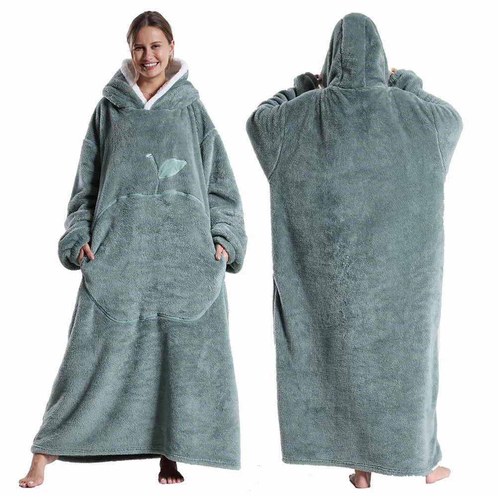 Oversized Sherpa Fleece Loungewear Hoodie - Dubbelzijdig Draagbare Deken met Capuchon