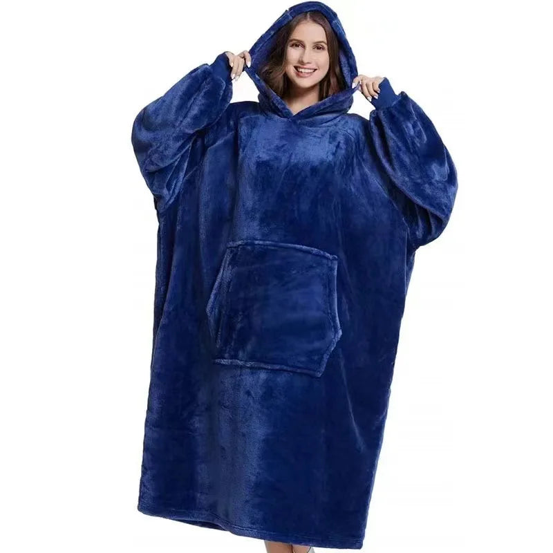 Omkeerbare Fleece Loungewear Hoodie Deken met Kangoeroezak - Oversized Huisplunje