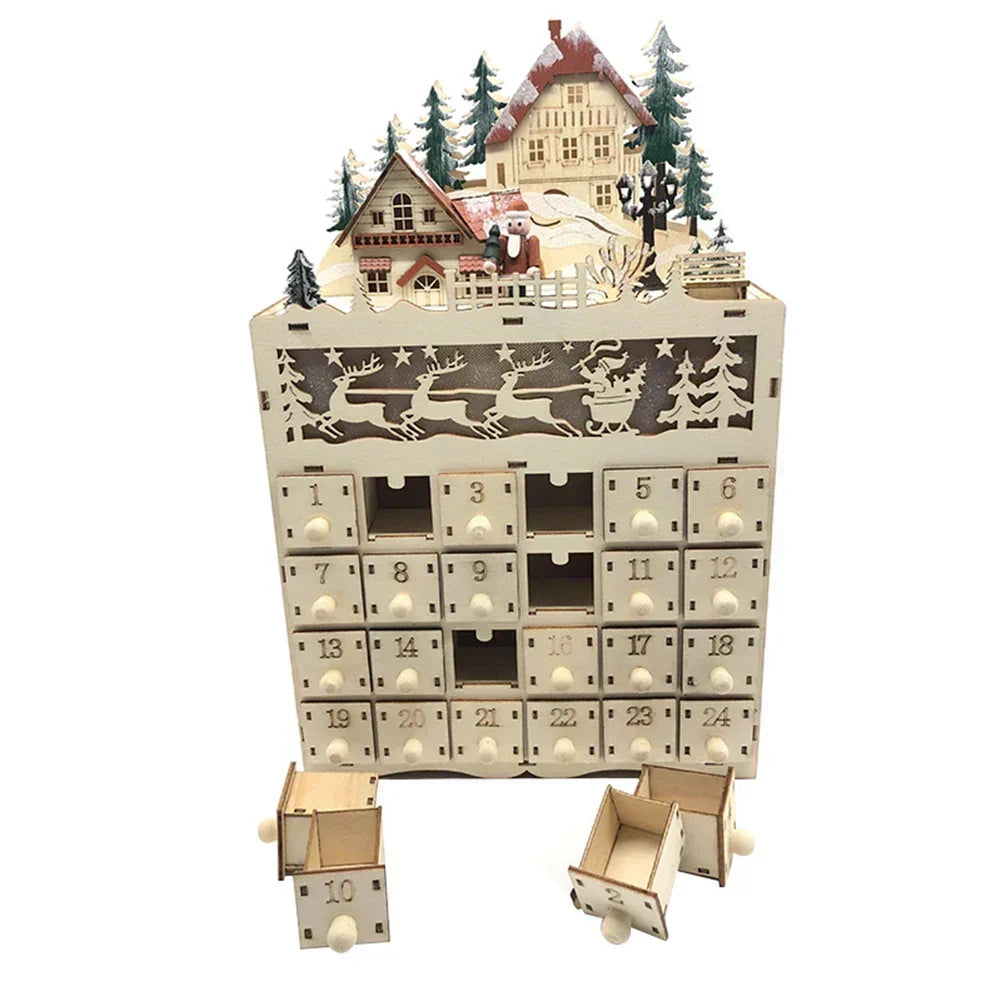 Houten Rendiersdorp Adventskalender met 24 Laden