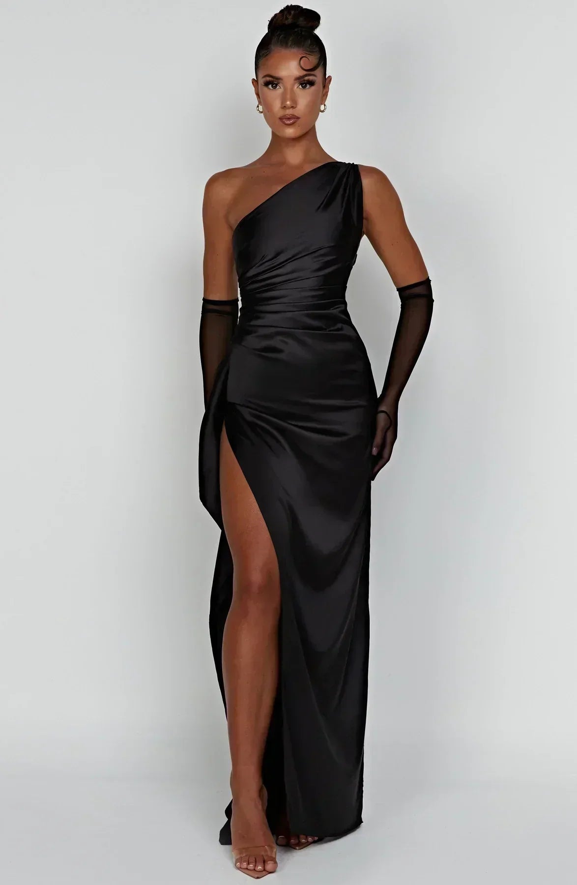 Elegante Satijnen One-Shoulder Maxi Avondjurk met Hoge Split