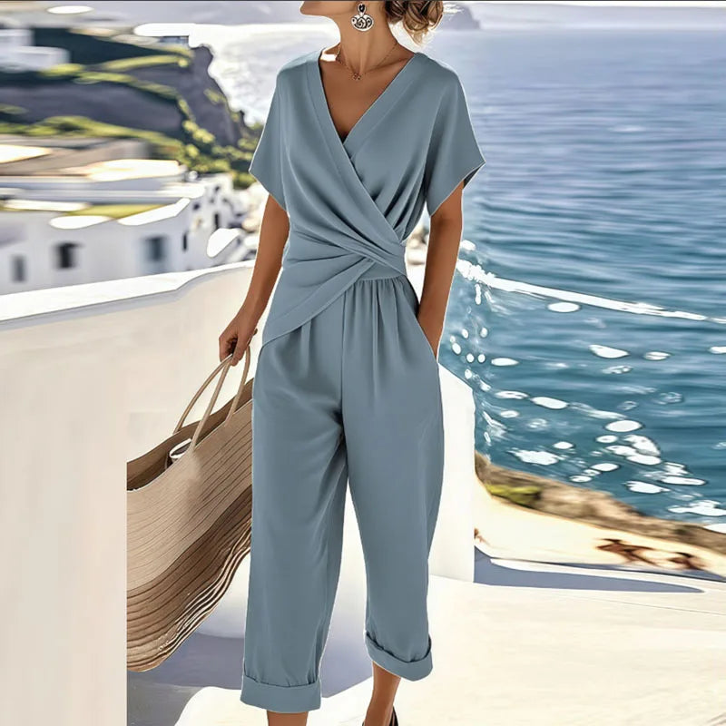 Dames Wikkelfront Top en Cropped Broek Zomerset Lichtgewicht