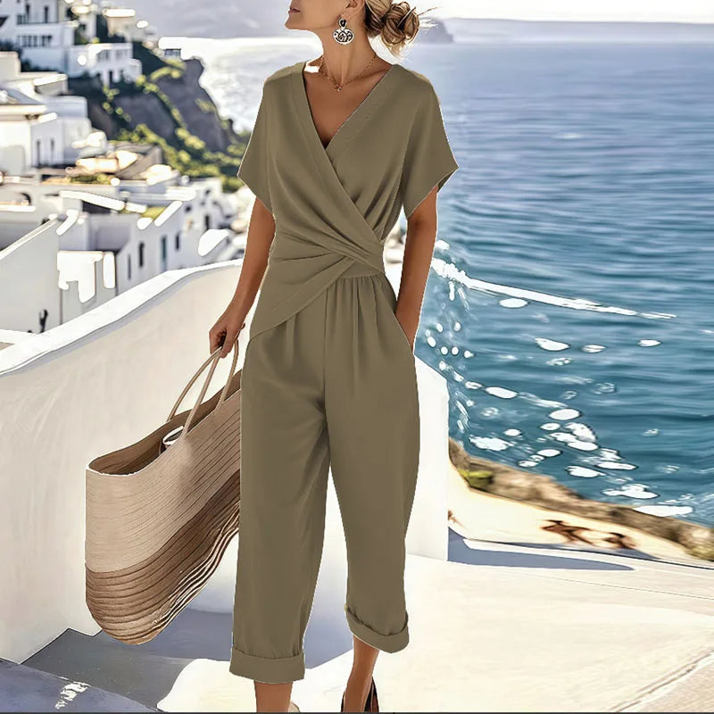Dames Wikkelfront Top en Cropped Broek Zomerset Lichtgewicht