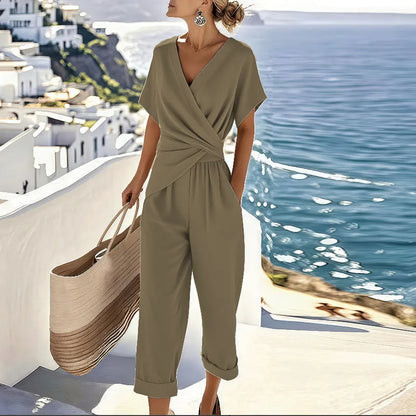 Dames Wikkelfront Top en Cropped Broek Zomerset Lichtgewicht