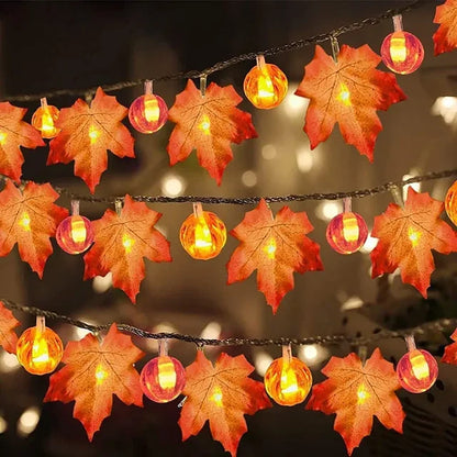 Herfst LED-lichterketting met bladeren en pompoenen - 3 meter, 20 lampjes