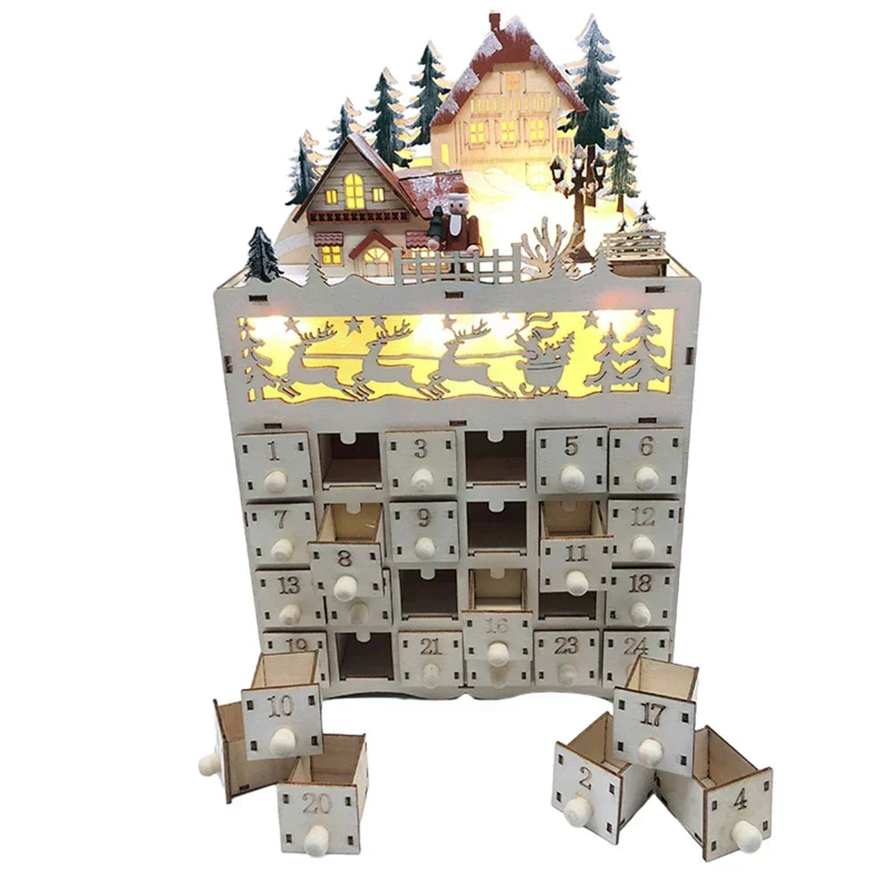 Houten Rendiersdorp Adventskalender met 24 Laden
