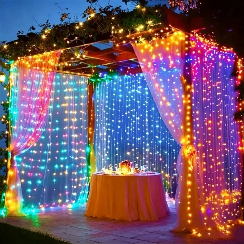 Flexibel LED-lichtgordijn met USB-voeding – 8 modi, warm wit, roze en blauw
