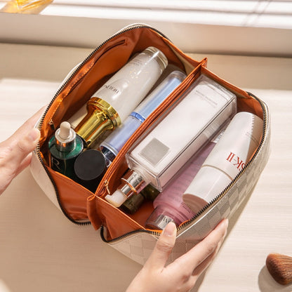 Luxe Geruite Cosmetica Organizer - PU-leer Kosmetiktasje met Meerdere Vakken