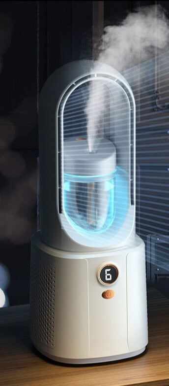 LuchtBries bladloze ventilator – met nachtlampje en luchtbevochtiger voor stille verkoeling