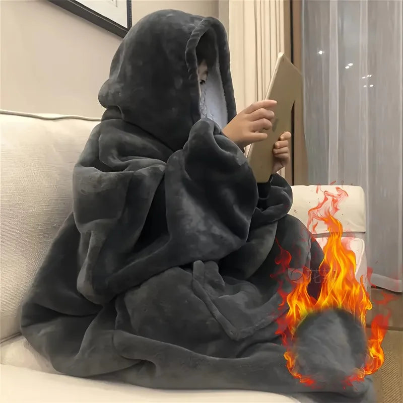Omkeerbare Fleece Loungewear Hoodie Deken met Kangoeroezak - Oversized Huisplunje