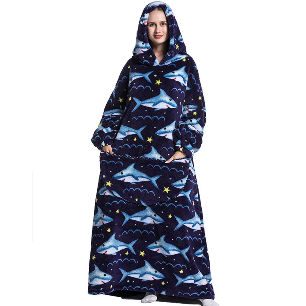 Sherpa Fleece Loungedeken met Mouwen en Capuchon 140cm - Oversized Draagbare Huisdeken