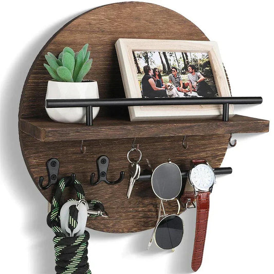 Houten Sleutelhouder met Haken - Compact en Stijlvol
