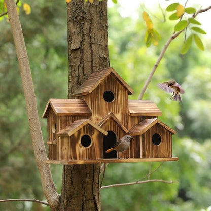 BosNest Houten Vogelhuisje met 6 Ingangen voor de Tuin