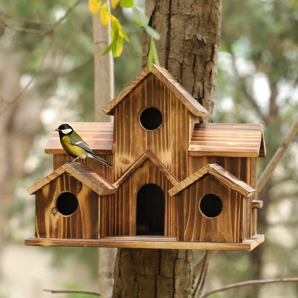 BosNest Houten Vogelhuisje met 6 Ingangen voor de Tuin