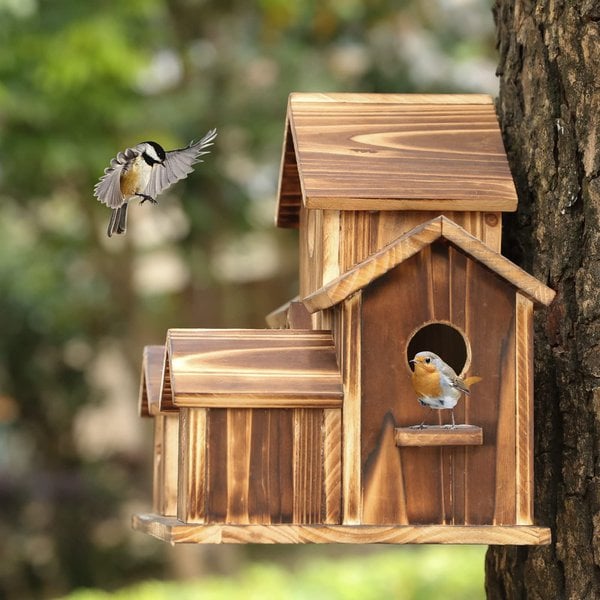 NestHaven Houten Vogelhuisje Met 6 Kamers