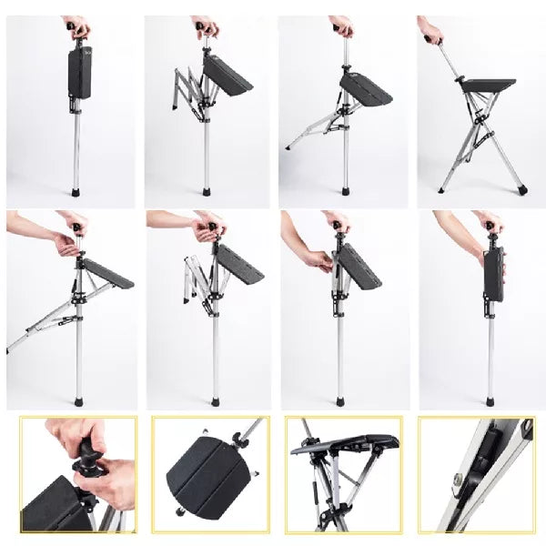 SitWalk Opvouwbare Wandelstok – Wandelstok met Zitfunctie en Ergonomische Handgreep